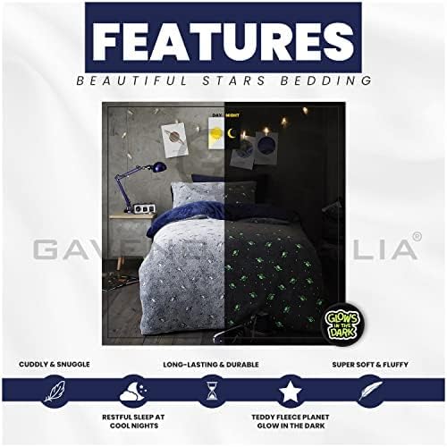 GC GAVENO CAVAILIA Fleece Planet Duvet Cover, Soft & Cosy Glow In Dark Bedding Single Size, Snuggle & Cuddly Bed Covers, Grey