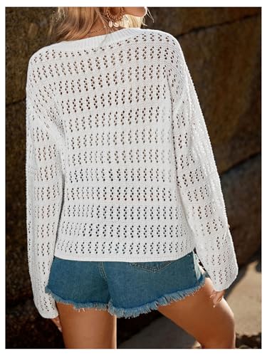 Verdusa Women's Crochet Hollow Out Long Sleeve Round Neck Pullover Knit Sweater Tops2