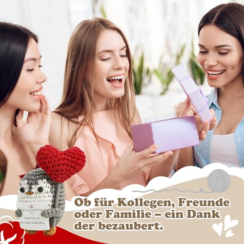 TMEINSONN Dankeschön Geschenke Klein Gestrickte Positive Pinguin Glücksbringer für Frauen Männer Freunde Kollegen Erzieherin, Danke Geschenk Dankeskarten, Positive Kartoffel Ersatz Gehäkelte Geschenke
