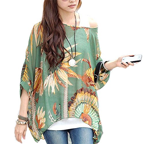 JLTPH Chiffon Böhmen Blusen Damen Tunika Chiffon Damen Boho Blumen Bluse...