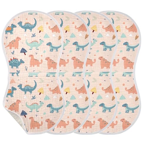 xigua Cartoon Dinosaur Baby Burp Cloths for Newborn Boys and Girls 4 Pack, Soft & Absorbent Cotton Baby Burp Cloth, Baby Washcloths, Newborn Towel, Burp Rags3