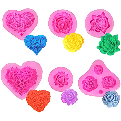 6 Pcs 3D Rose Flower Silicone Mold Silicone Soap Mold Flower Bloom Rose Shape Silicone Mold Resin Rose Candle Mold For Cake Decoration Chocolate Handmade Soap Candy Making #TOP27