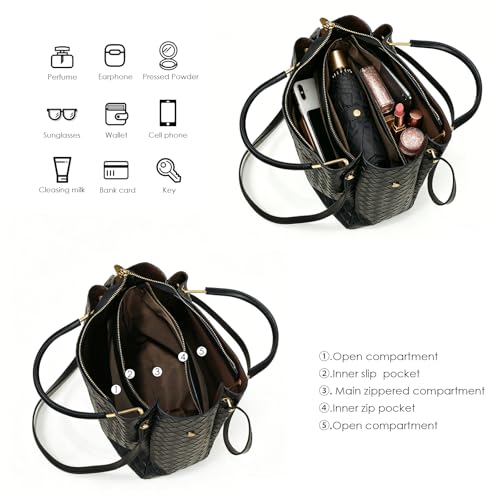 Image of Travistar Floral Handbags Purses Women - Embossed Vegan Leather Top Handle Handbag Set Large Shoulder Bag Ladies Bucket Tote