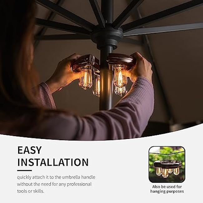 Patio Umbrella Light LED Edison Bulbs Battery Operation 2 Lighting Modes