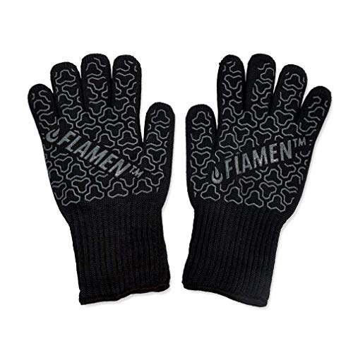 Flamen BBQ Grill Gloves Heat Resistant Oven Gloves 932 °F 500°C Protective 13-inch Long Extra Forearm for Cooking, Grilling, Baking or Pot Holding (Black)