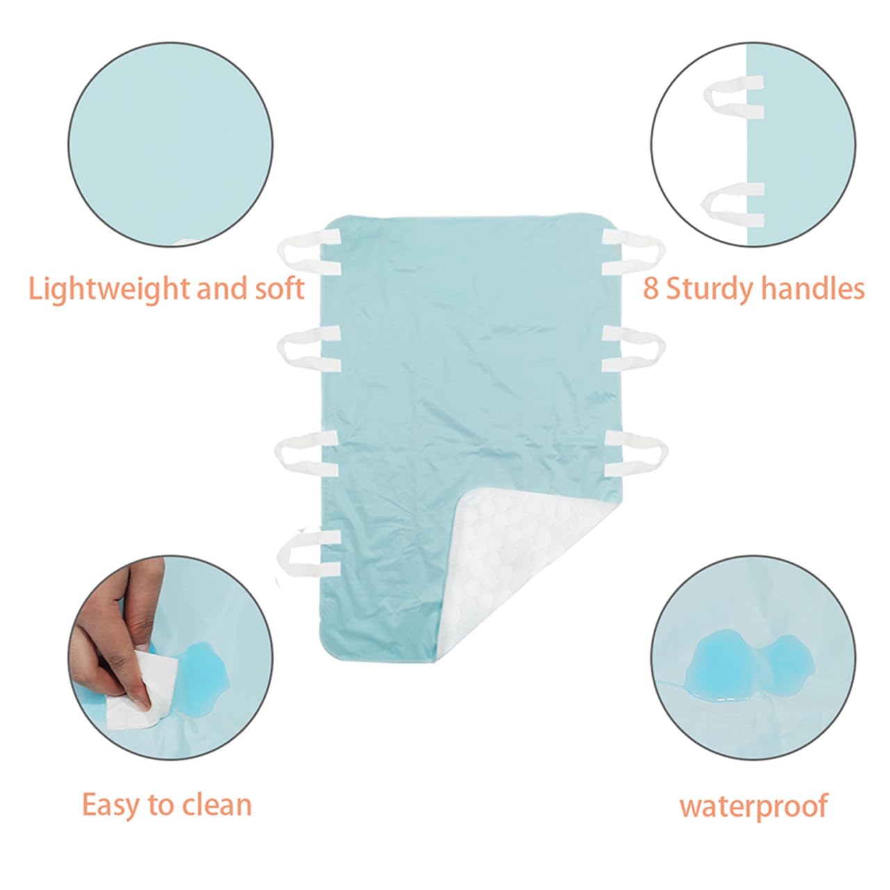 Paquete de 2 almohadillas de cama para incontinencia, almohadilla de cama lavable con 8 asas, lavable, reutilizable, protector de colchón para incontinencia, almohadillas de cama impermeables para