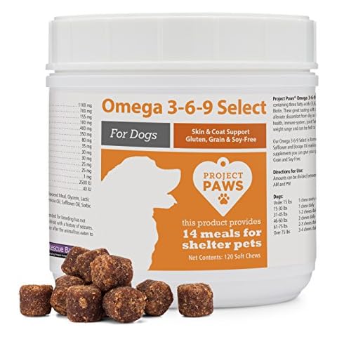 Project Paws Omega 3-6-9 Select Fish Oil for Dogs - Krill Oil Skin and Coat Supplement - 120 Count Cover