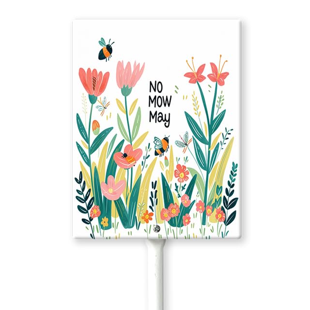 EveokokiNo Mow May Sign with Stake, 4.6 Inches by 6 Inches - Aluminum - No Mow May Yard Sign for Lawn