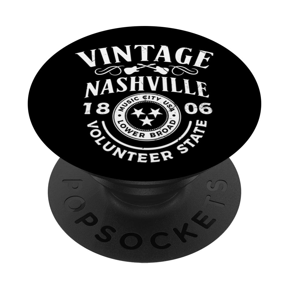 Vintage Nashville Music City Lower Broad Distressed Souvenir PopSockets Swappable PopGrip, Black