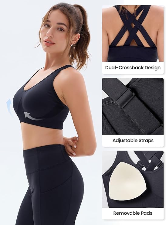 Image of FITTIN Sports Bras for Women Padded: Adjustable Straps Cross Back Seamless Bras Pack for Workout Yoga Jogger Bodybuilder