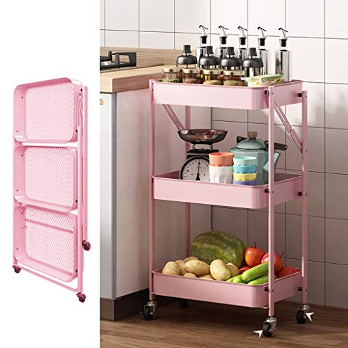 Klappbar Rollwagen Küchenwagen Lagerwagen mit Rädern Servierwagen aus Metall mit 2 Bremsen Mobile Küchenregale für Schlafzimmer, Badezimmer, Wohnzimmer, Kommode, Schönheitssalon, Schmale Orte Rosa 1 Klappbar Rollwagen Küchenwagen Lagerwagen mit Rädern Servierwagen aus Metall mit 2 Bremsen Mobile Küchenregale für Schlafzimmer, Badezimmer, Wohnzimmer, Kommode, Schönheitssalon, Schmale Orte Rosa