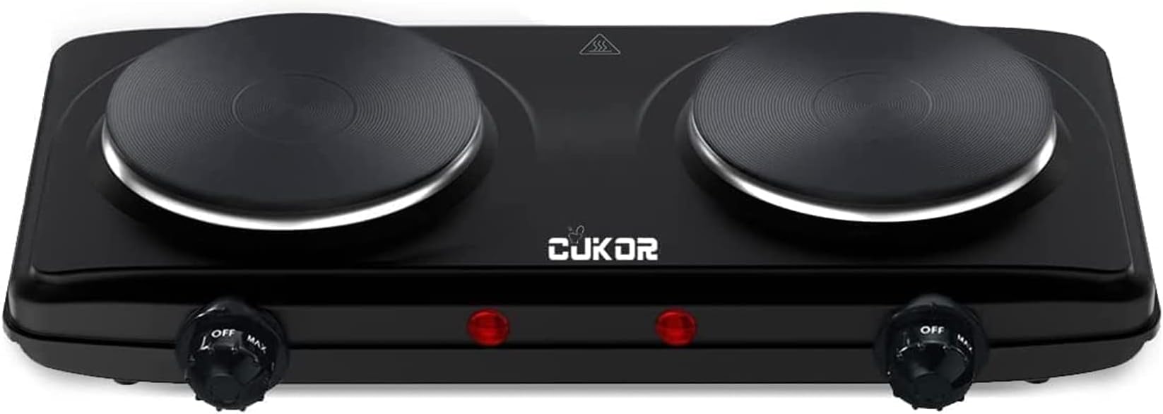 CUKOR Double Cast Iron 2 Burner, 1800W Countertop Burner, Dual Electric Stove Burners, Portable Double Burner for Cooking