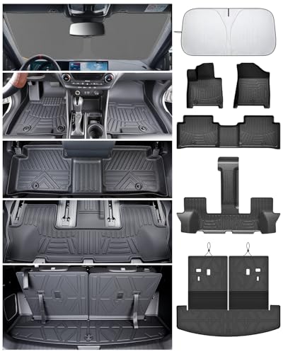 Floor Mats for Hyundai Santa Fe 2024 2025 2026(Fit Hybrid/Gas) All Weather Protection Custom Floor Mats Trunk Cargo Mat and Car Windshield Cover Set for Hyundai Santa Fe Accessories