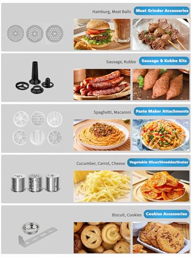 Vospeed 9 IN 1 Stand Mixer, 850W Tilt-Head Multifunctional Electric Mixer with 8 QT Stainless Steel Bowl, 1.5L Glass Jar, Meat Grinder, Hook, Whisk, Beater Dishwasher Safe (Blue)