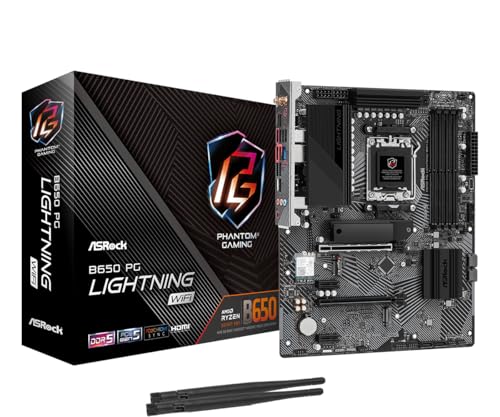 ASRock B650 PG Lightning WiFi Socket AM5 ATX Motherboard Supports AMD Ryzen 9000/8000/7000 Series DDR5 7200+ (OC) PCIe Gen5 M.2 WiFi 6E 2.5G LAN