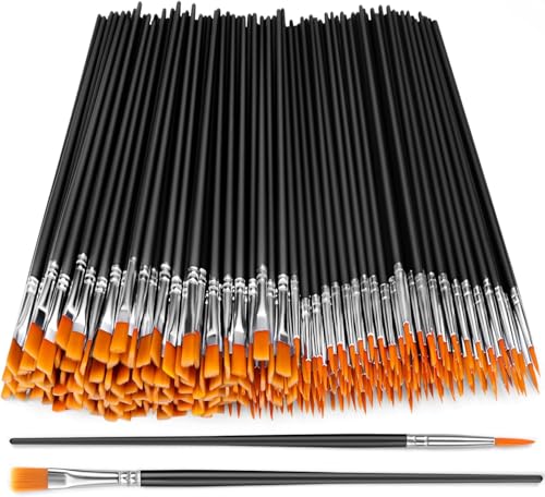 Image of AROIC 200 Pcs Acrylic Paint Brushes, Round Flat Tip Nylon Hair Brush Bulk
