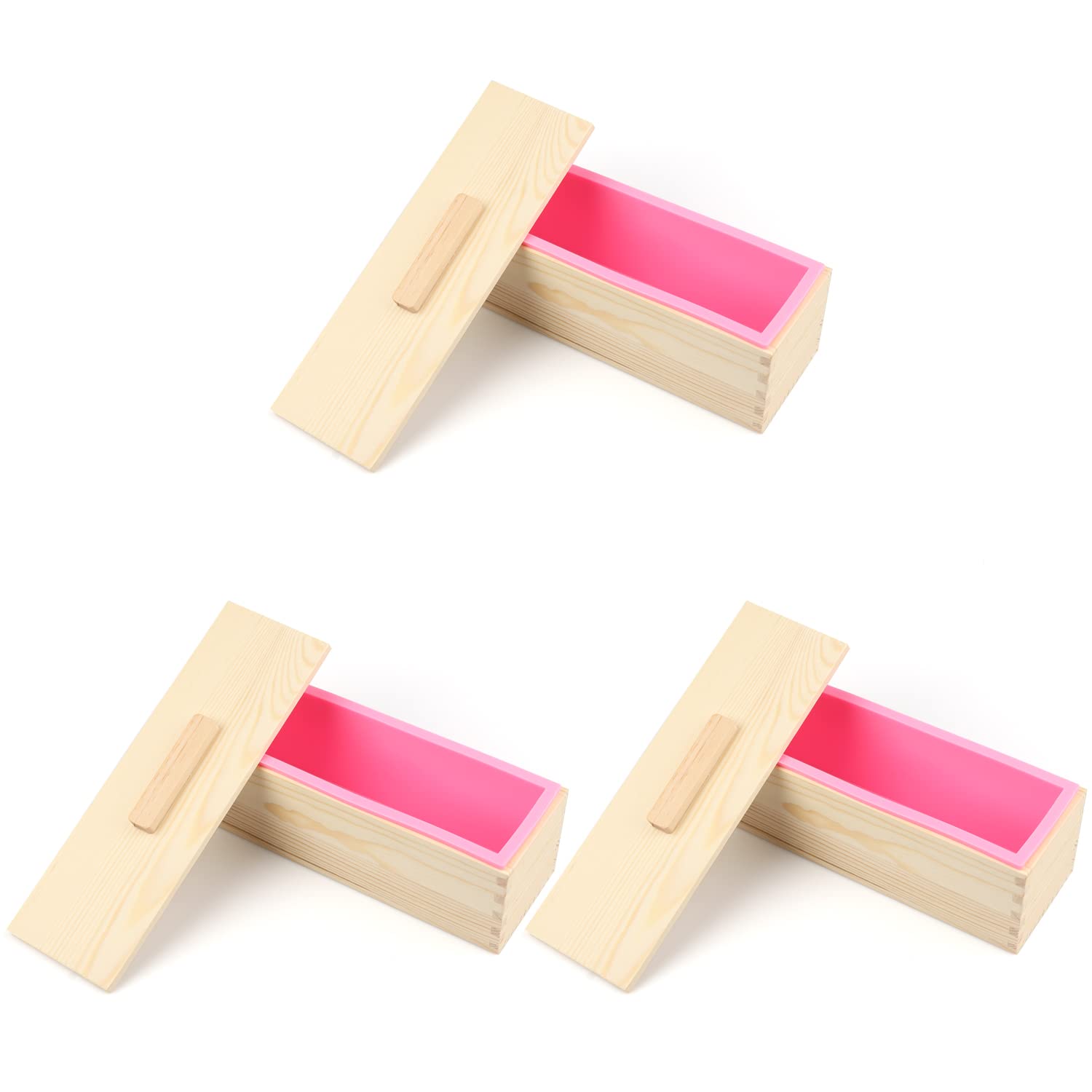 3 paquetes de moldes de jabón de 42 onzas, moldes de jabón para hacer jabón con cajas de madera, juego de 3, moldes de barra de jabón que se pueden utilizar para productos de jabón caseros,