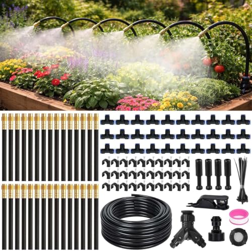 Sistema de Riego Jardín, 30M Kit Nebulizador por Goteo Automatico, Sistema Riego Automático con Ajustable Boquilla Aspersor Pulverizador, Sistema de Riego por Goteo para Jardin Invernadero