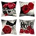 Fundas de Cojín,Funda de Almohada Rosa roja Blanca y Negra Lino de Algodón Fundas de Cojines Doble Cara Cremallera Invisible Fundas Cojines 4 Pack Decorativa para Sofá,Hogar,Interior,Exterior 35x35cm