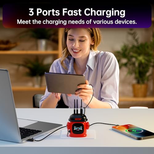 Image of Divoom Dipow 65W USB-C Charger 3-Port Fast GaN Charger with DIY Pixel Display Foldable Compact Wall Block Power Adapter for iPhone 17 /16 MacBook iPad Galaxy S23 /S24 Switch (with 100w Cable) (Red)
