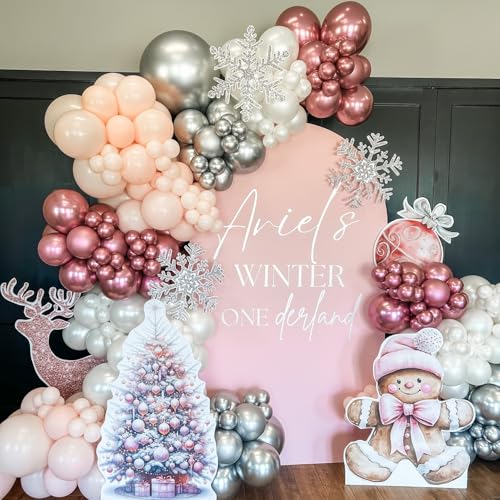 Guirnalda de globos para fiesta de invierno y Navidad con copos metálicos 3