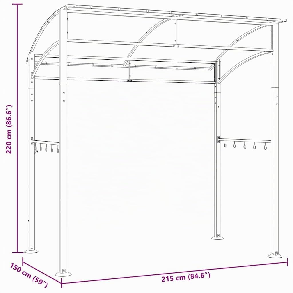 vidaXL Cenador de Barbacoa Acero Terraza Metálico para Jardín Terraza Exterior Fiesta Camping Carpa Toldo Cocina Pabellón al Aire Gris Antracita