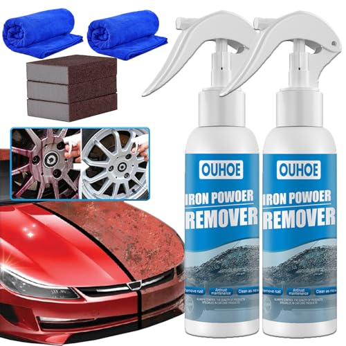 KCRPM Car Rust Removal Spray, 2024 New OUHOE Iron Powder Remover, Metal Surface Chrome Paint Car Cleaning, For Rust From Tools, Metals, Cast Iron, Car Parts, Etc (2sets 100ml)