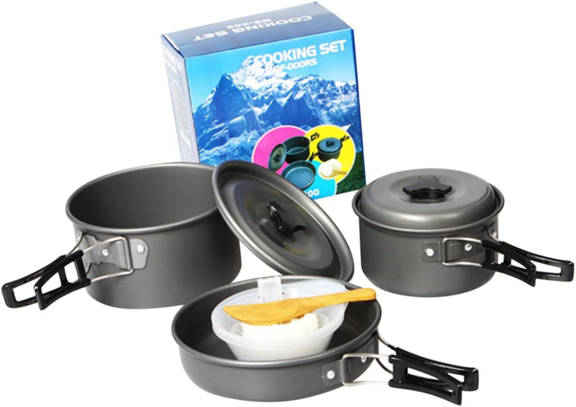 GALPADA Portable Camping Cookware Kit Folding Pot Pan Bowls Spoons Brush Mesh Bag for People Outdoor Activities