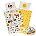 Produktbild Aminata Kids Kinderbettwäsche Bauernhof-Tiere 100 x 135 cm + 40 x 60 cm, Baumwolle mit Reißverschluss, unser Kinder-Bettwäsche-Set mit Tier-Motiv ist bunt, Traktor Pferd, Hund, Esel Sonne