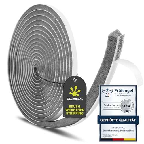 GeckoSeal 6M Draft Excluder for Doors 9 mm (W) x 9 mm (H) Self-Adhesive Door Sealing Strip Draught Excluder for Sliding Doors Windows Wardrobe Noise Reduction Dustproof & Draught Proof - Gray