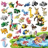 30 Packs Animal Party Favors for Kids, 999+ PCS Mini Building Blocks, 3 Styles Dinosaur/Sea/Forest 10-in-1 Models, Goodie Bag Fillers, Classroom Treasure Box Toys for Boys & Girls Ages 6+