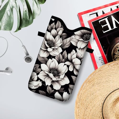 Image of Neoprene Cell Phone Sleeve Pouch Case Bag with Crossbody Strap Neck Lanyard for Women 7.1 X 3.9 in Flower