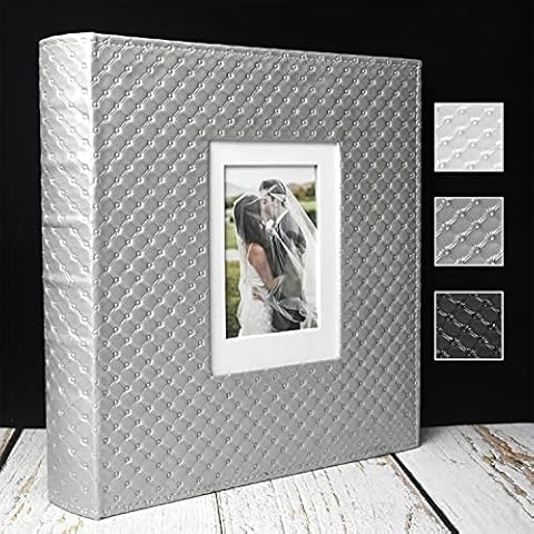 Photo Album E-Manny Photo Books for 4x6 Pictures Large Capacity Wedding Albums 500 Hold Photos for Family Couple Memories Book Birthday Anniversary Travel Foto Album Acid Free (Silver) Cover