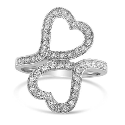 Original Classics 14K White Gold Diamond Double Heart Ring (0.25 Cttw, H-I Color, I1-I2 Clarity) - Size 6-3/4