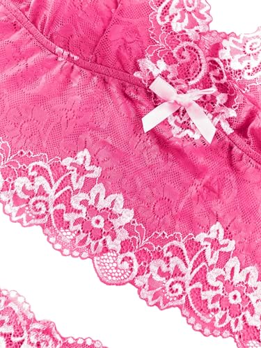 Image of Lilosy Sexy Lingerie for Women Lace Pajamas Set Cami Bra and Panty High Waist Sheer Sleepwear 2 Piece 2XS-6XL