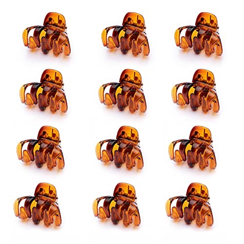 Cobahom 12 Pcs Small Hair Claw Clips 1.2 Inch Plastic Hair Clips For Thin Hair No-Slip Mini Hair Clip Hair Styling Accessories For Women And Girl (Brown) #TOP1