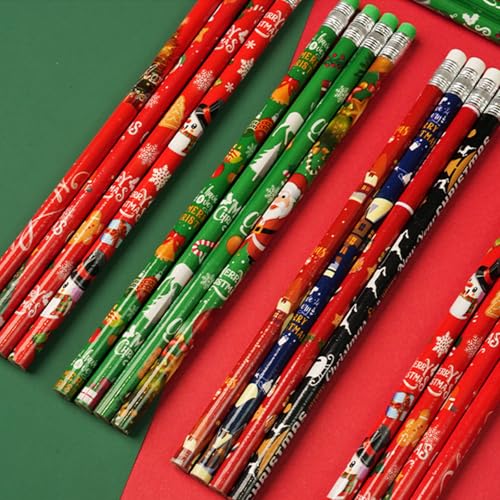 24 Stück Bleistifte Weihnachten, Bleistift mit Radiergummi Weihnachts Deko für Adventskalender zum Befüllen Mitgebsel Geschenke Stifte, Weihnachtsstifte Schule Weihnachtsgeschenke für Studenten Kinder