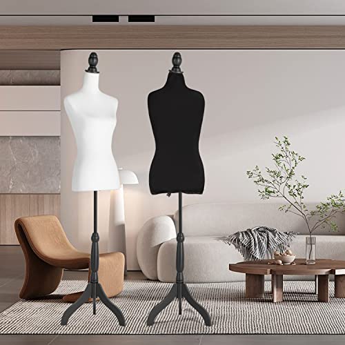 Female Mannequin 2-In-1 Dress Form-White Mannequin Body W/ Detachable Black Torso Cover And Adjustable Tripod Stand, For Sewing Dressmaker Jewelry Display #TOP4
