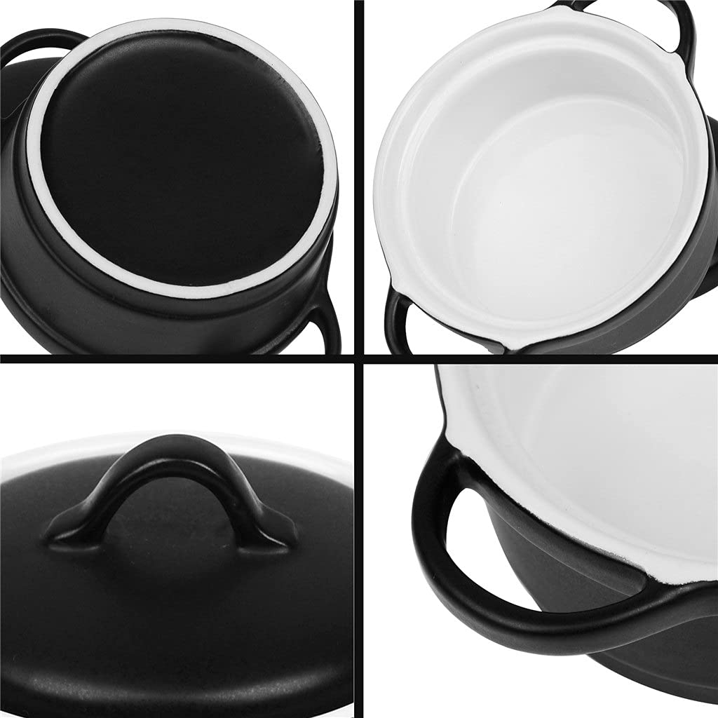 4-teilige Auflaufform aus Keramik mit Deckel, runde Mini-Auflaufförmchen aus Porzellan, Auflaufform, Souffléform-Set