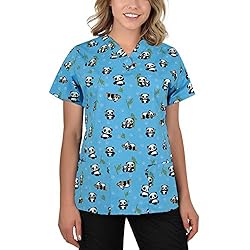 Ropa De Trabajo Artefo B-well Bambina Casaca de mujer de manga corta con cuello de pico y estampado, para personal sanitario, S