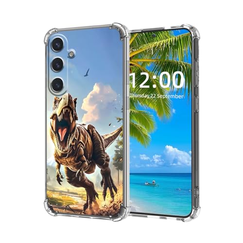 ETLKJVBL for Samsung Galaxy S24 FE Case, Ferocity Dinosaur High-Definition Painted Back Cover with Soft Transparent TPU Bumper, Shockproof Protective for S24 FE Phone Case