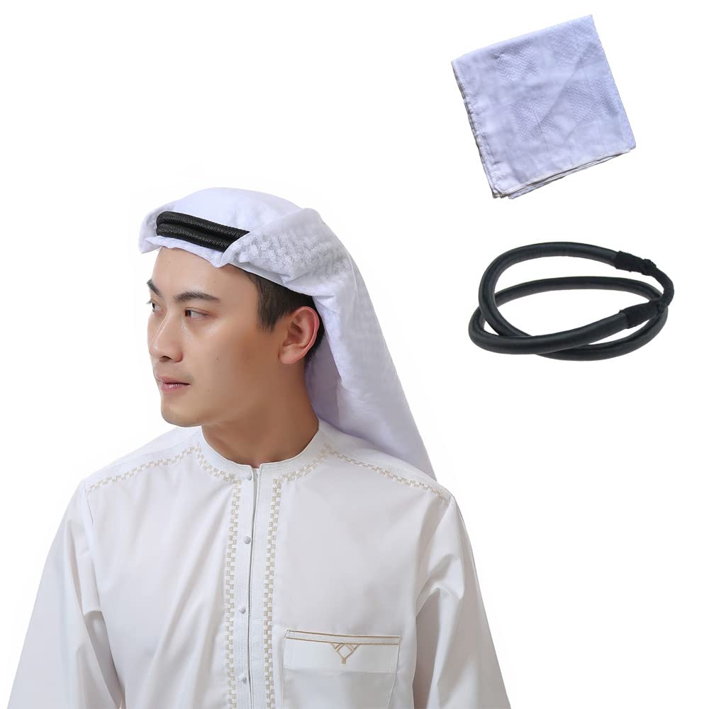 Dzozo Unisex A-White Mens Arab Shemagh Scarf Arab Kaffiyeh Shemagh Scarf Head Wrap Muslim Hijab Headscarf Middle East Keffiyeh Headscarf Arabia Scarves Hijab Headband Desert Shawl Arabic Scarf Head Cover Cap