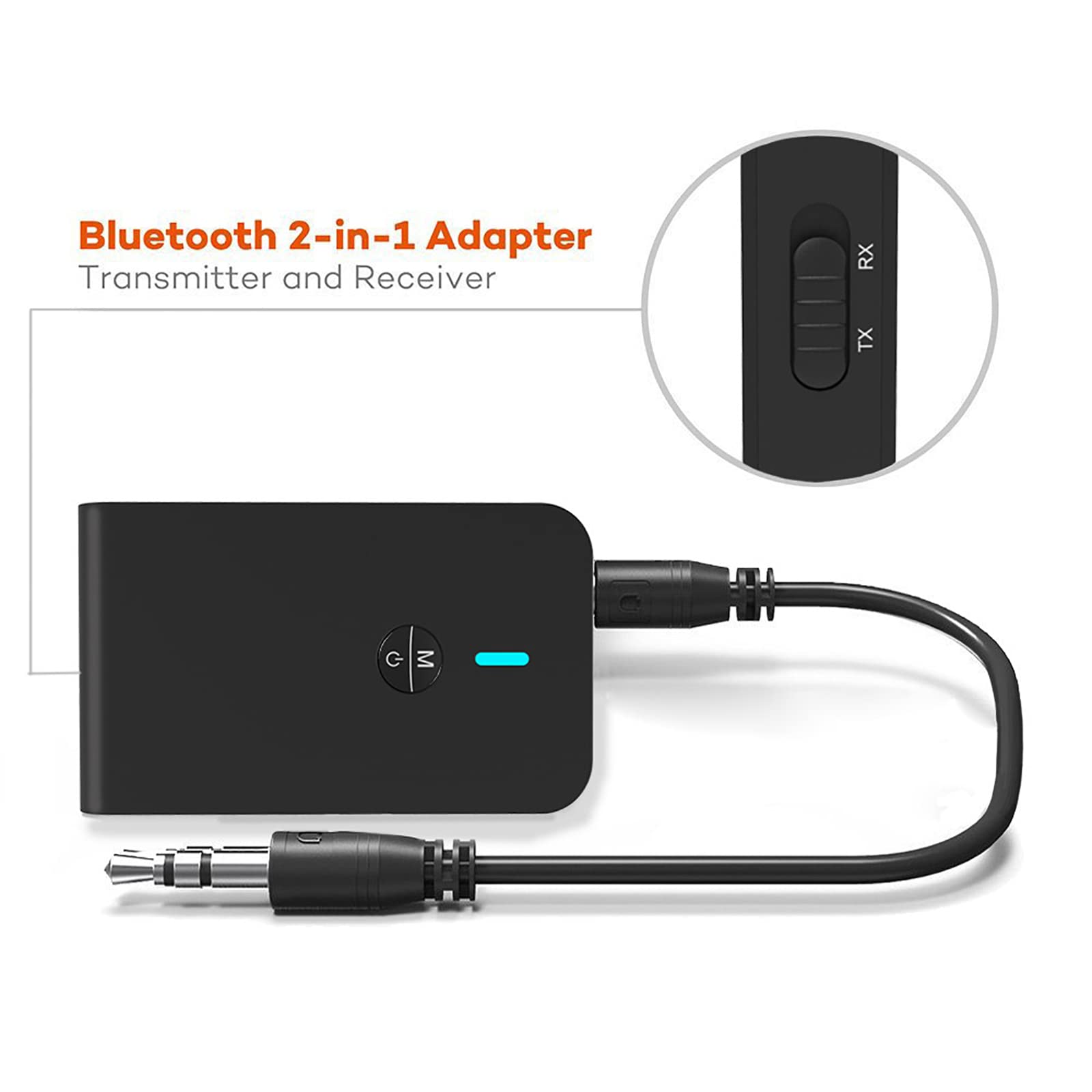 Trasmettitore Bluetooth, Adattatore Audio Wireless 2 in 1 con Cavo Audio Digitale da 3,5 Mm, Ricezione Bluetooth, Bassa Latenza, per TV/Lettore MP3/PC/auto/altoparlante/home Theater