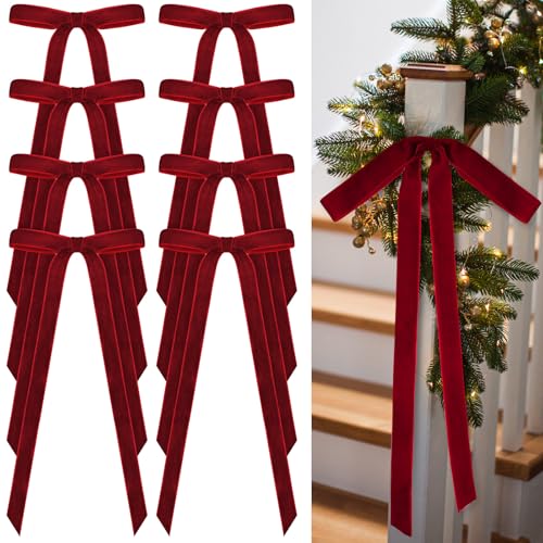 Glitinsel 24 Pcs Velvet Christmas Tree Bow, 9x13,1 1/2" w, Dark Red