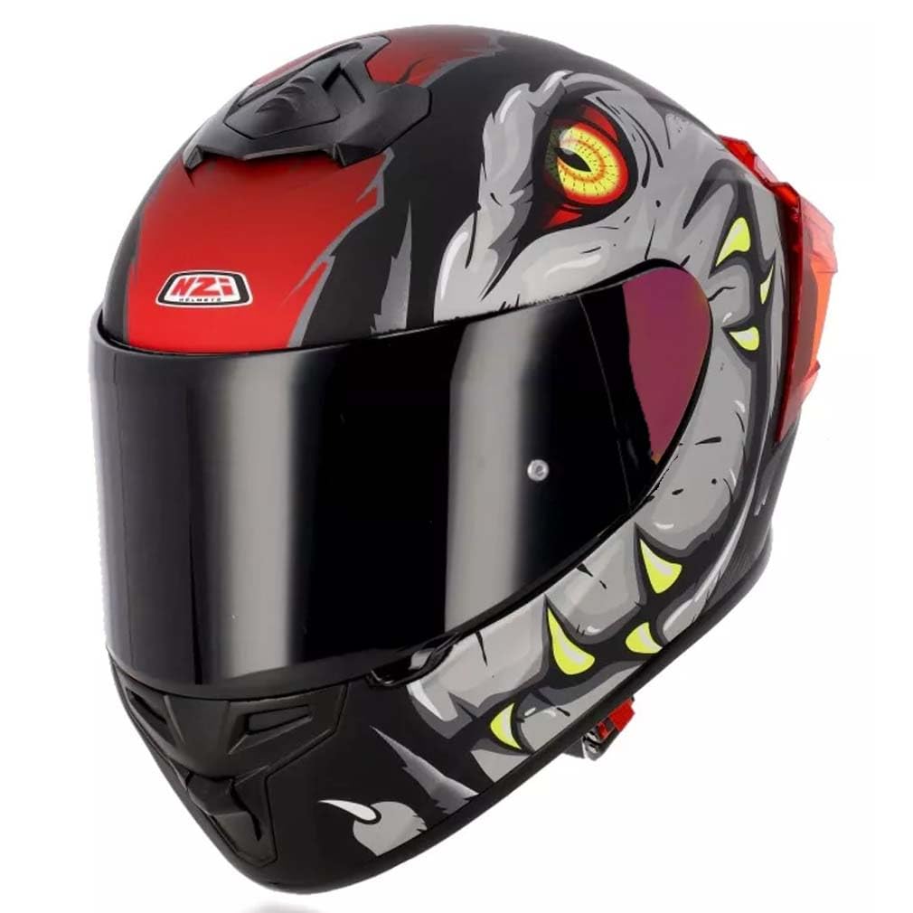 NZI Trendy 3 Stream Raptor Grey Red Mate - Casco de Moto Integral con Pantalla Oscura + Transparente + Spoiler ECE 22.06 - Unisex Hombre y Mujer (S)