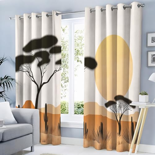 Scène De Savane Africaine Rideau Occultant Thermiques Couleur Orange Enfant - Lot De 2 Rideaux...