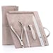 GERMANIKURE 4pc Manicure Set in Beige Suede Case - FINOX Stainless Steel Tools Made in Germany, Glass Nail Care Supplies Made in Czech Republic – Professional Cuticle and Nail Care Kit