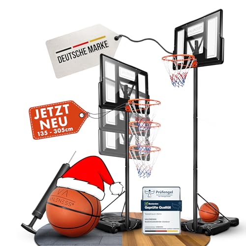 VALENESS® Basketballkorb Outdoor - [135 bis 305 cm] Höhenverstellbarer...