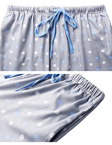 Hawiton Women's Cotton Long Sleeve Pajamas Set Sleepwear Dot Pattern Bottom Lounge Nightgowns Blue