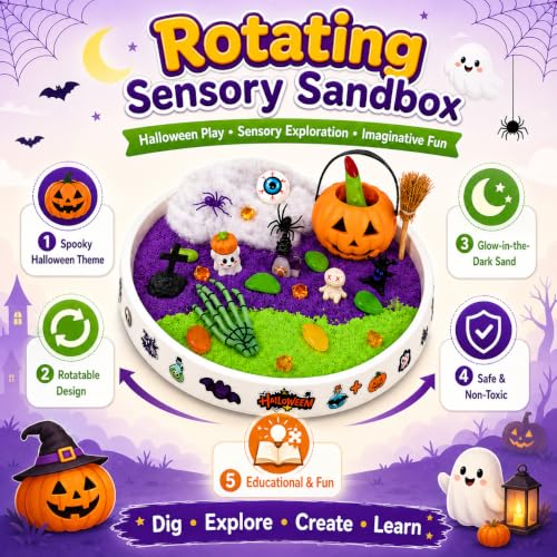 Image of Halloween Sensory Bin Rotating Sandbox with Glow Sand Kit for Kids